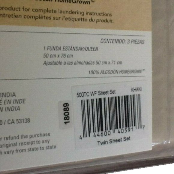 brand new KHAKI Heartland 500 TC Wrinkle Resistant 100% Cotton TWIN Sheet Set - Picture 4 of 12